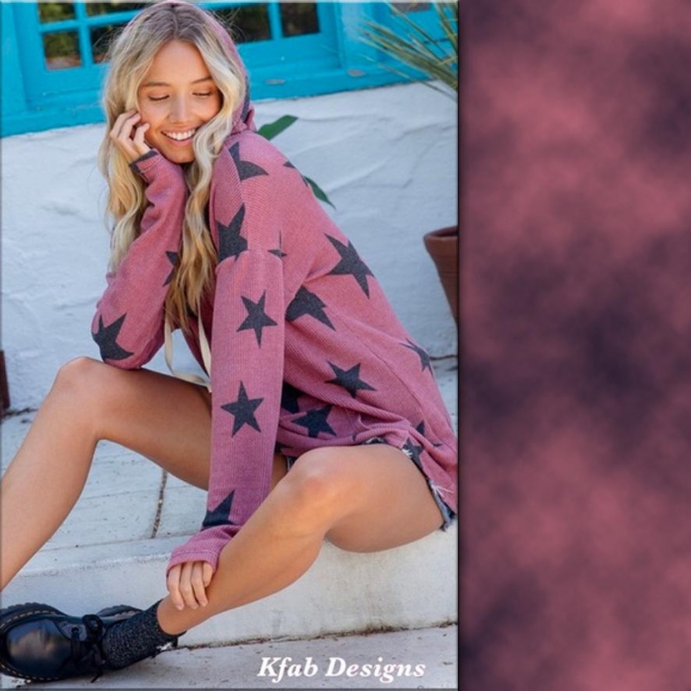 STAR Print Mauve Soft Kangaroo Pouch Hoodie NEW - Picture 3 of 8
